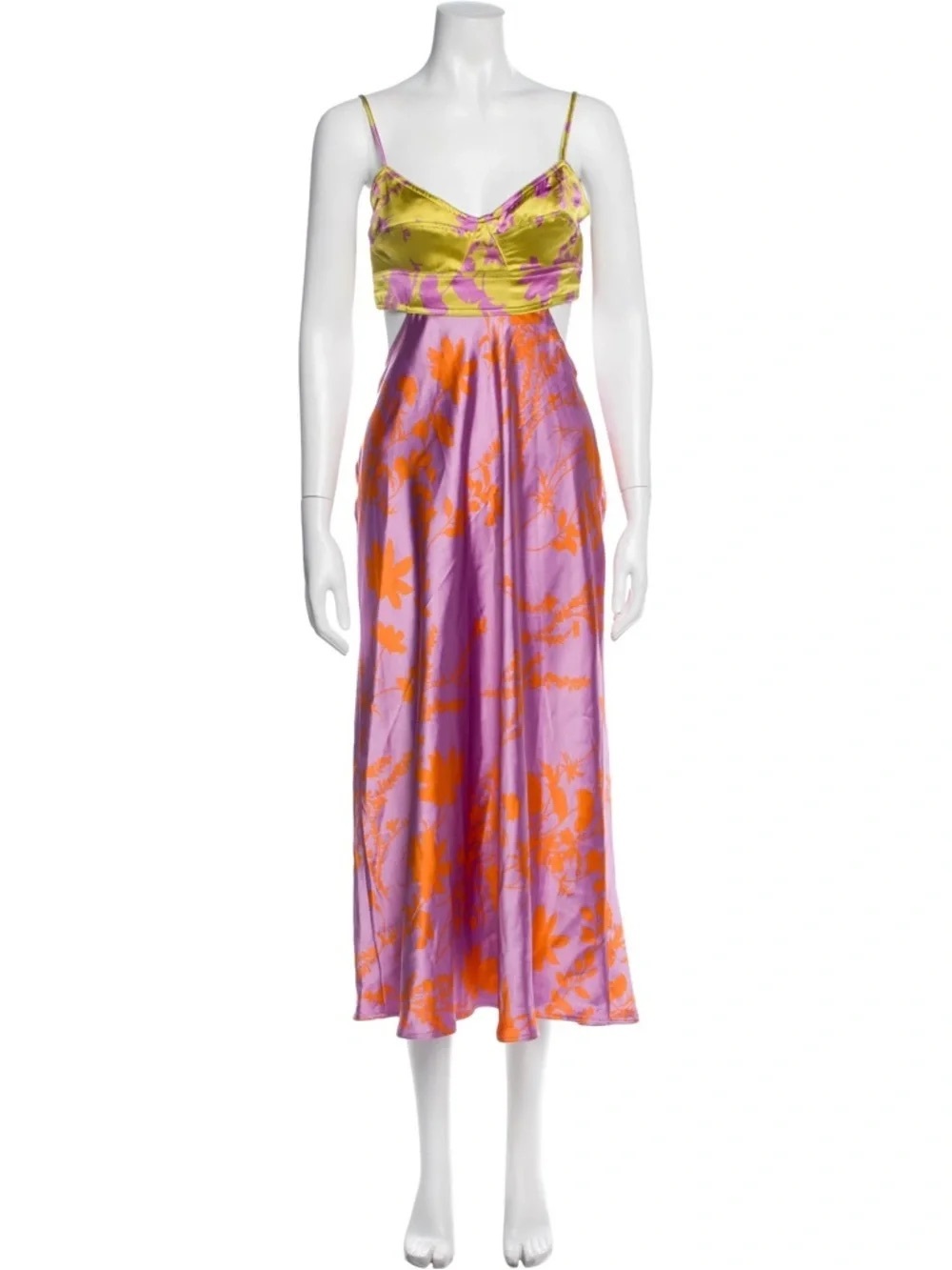 House of Harlow 1960 Lilac, Chartreuse & Orange Floral Midi Dress